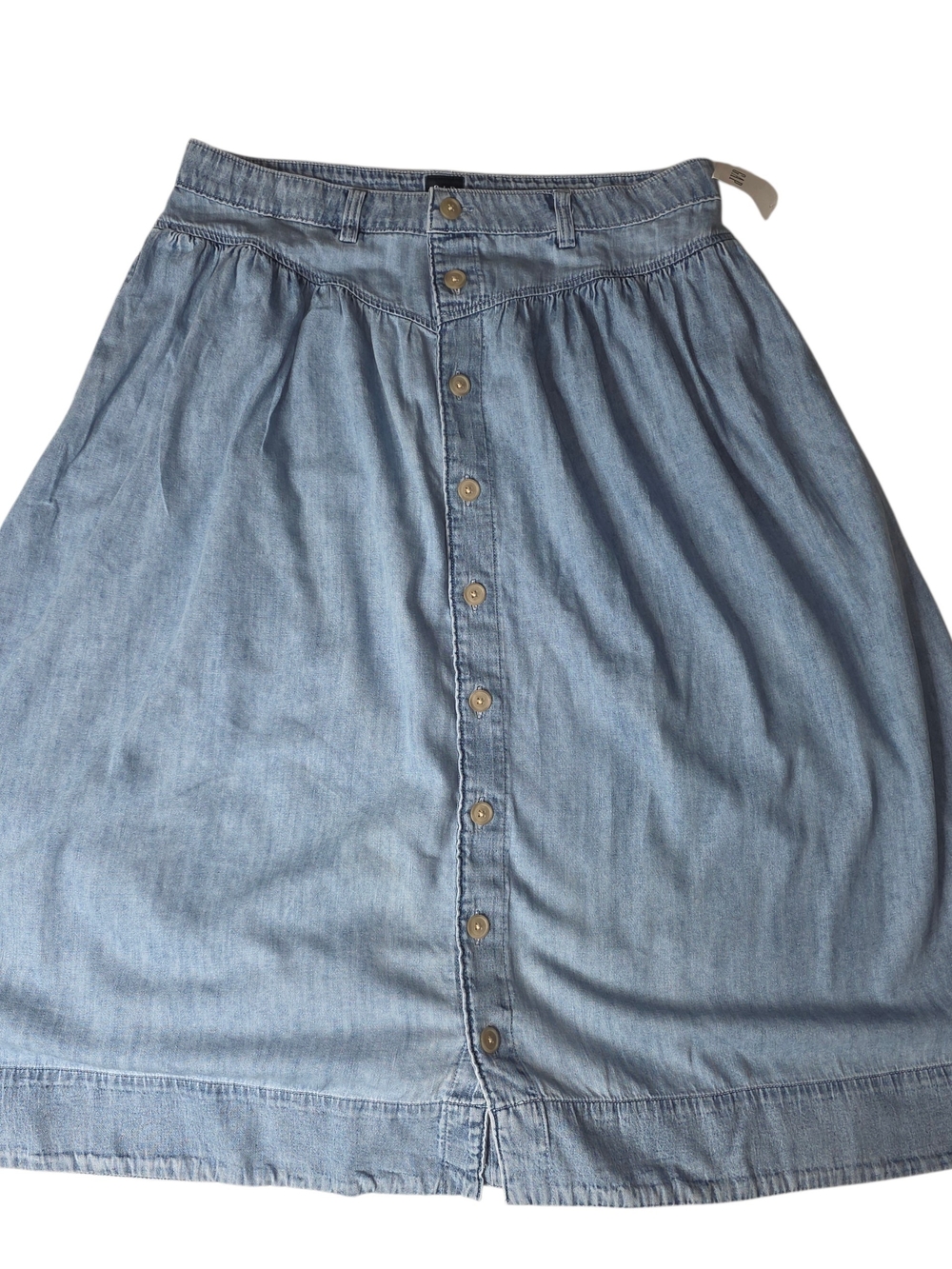 GAP Midi Skirt Button Up Double Pocket %100 Cotton Belt Loops Chambray NWT 32/14